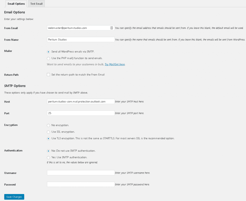 WP Email SMTP Settings